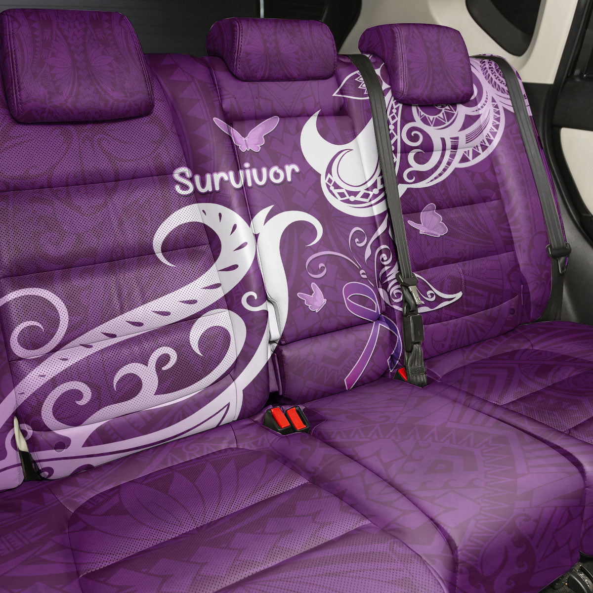 Fibromyalgia Support Back Car Seat Cover Polynesian Purple Ribbon