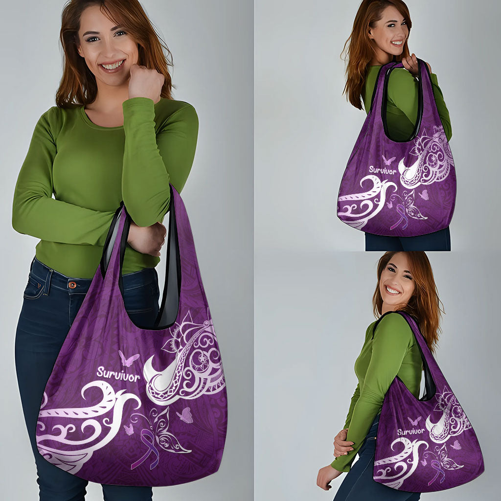 Fibromyalgia Support Grocery Bag Polynesian Purple Ribbon