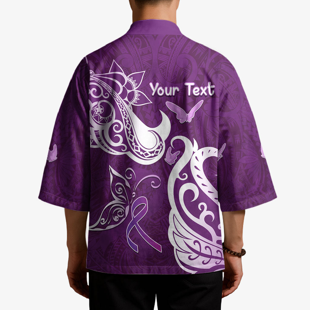 Personalised Fibromyalgia Support Kimono Polynesian Purple Ribbon