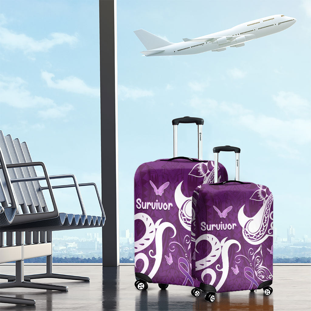 Fibromyalgia Support Luggage Cover Polynesian Purple Ribbon