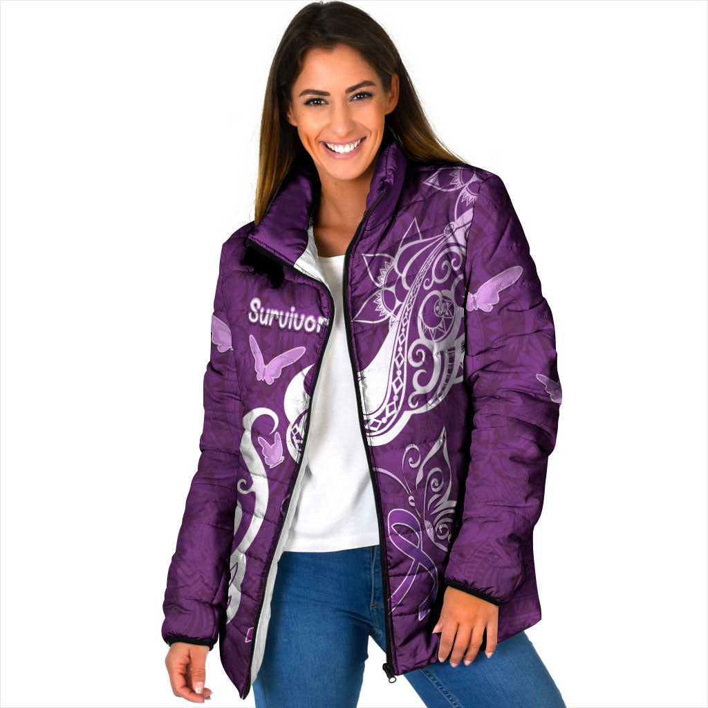 Personalised Fibromyalgia Support Padded Jacket Polynesian Purple Ribbon