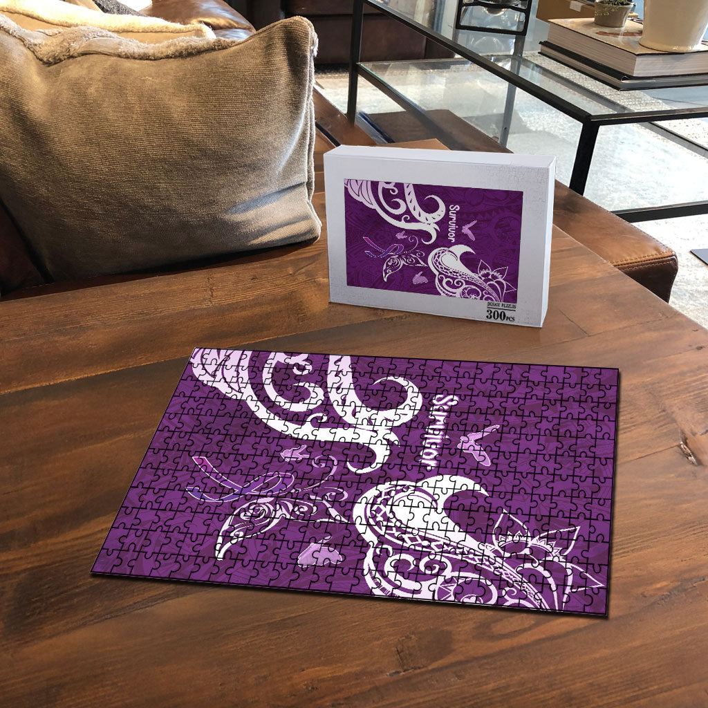 Fibromyalgia Support Puzzle Polynesian Purple Ribbon