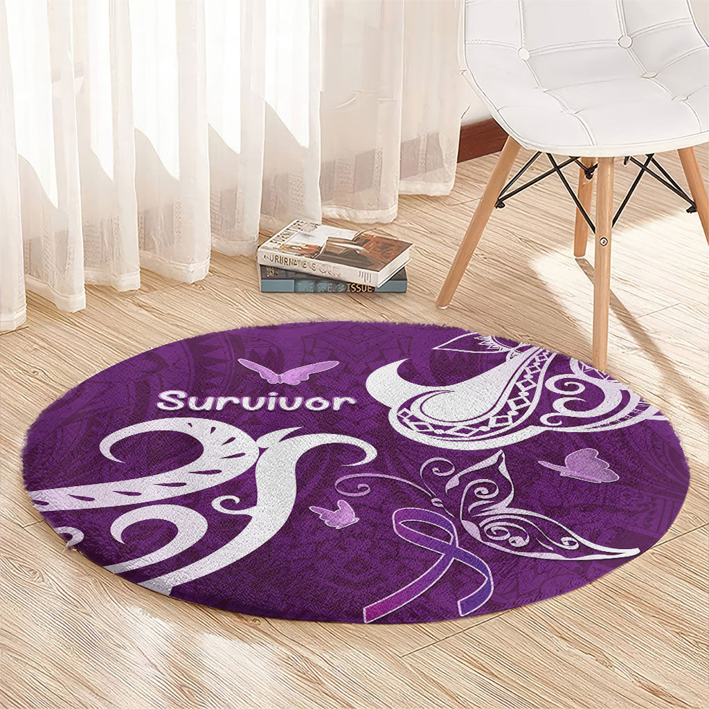 Fibromyalgia Support Round Carpet Polynesian Purple Ribbon