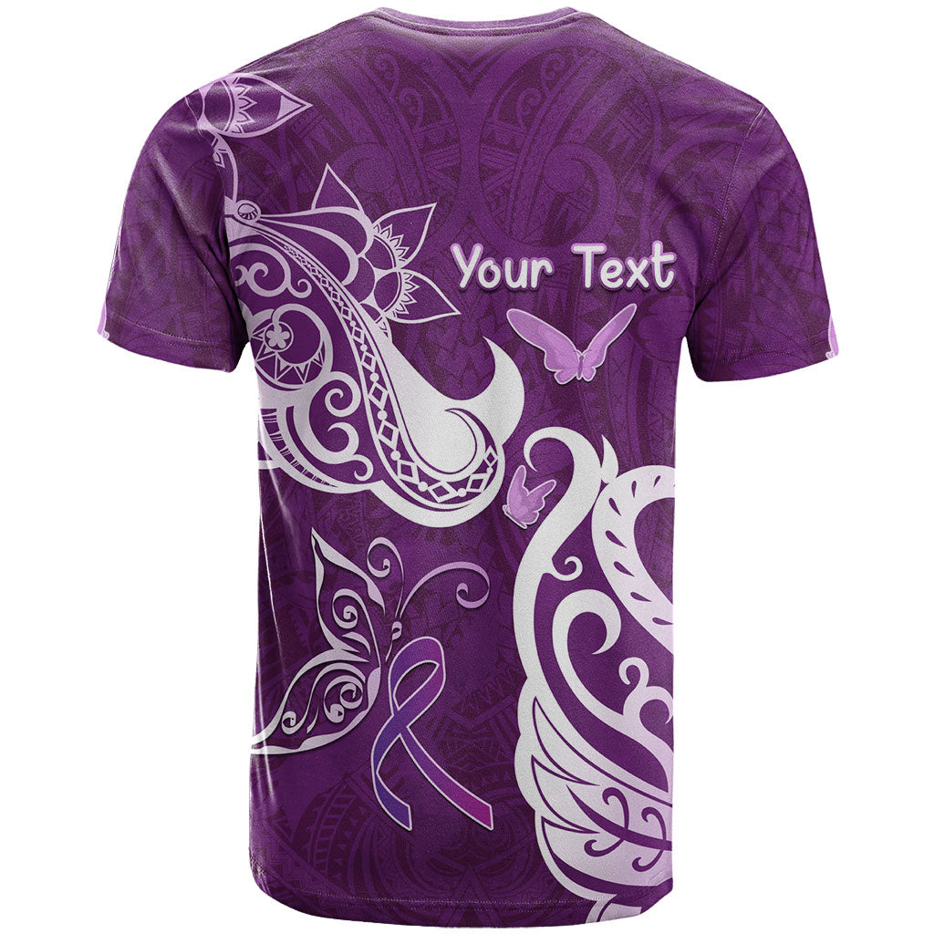 Personalised Fibromyalgia Support T Shirt Polynesian Purple Ribbon