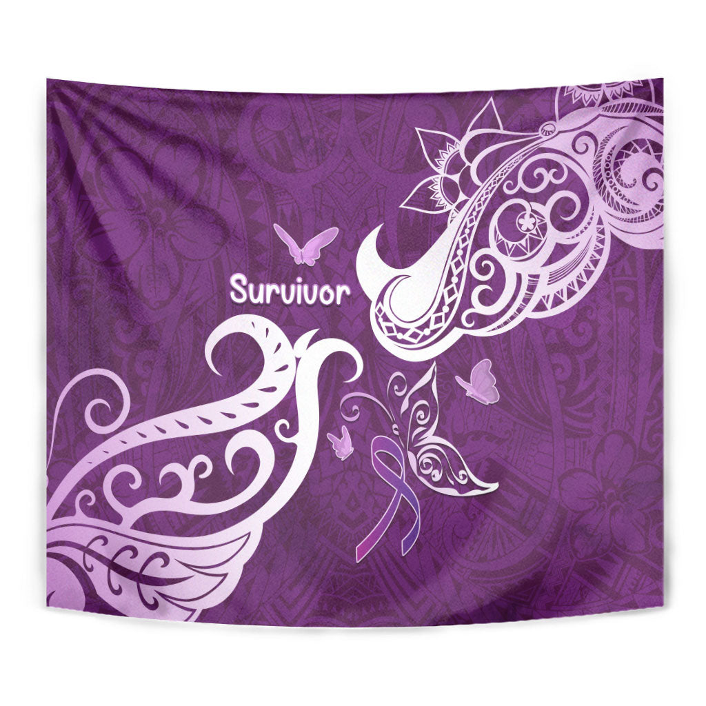 Fibromyalgia Support Tapestry Polynesian Purple Ribbon