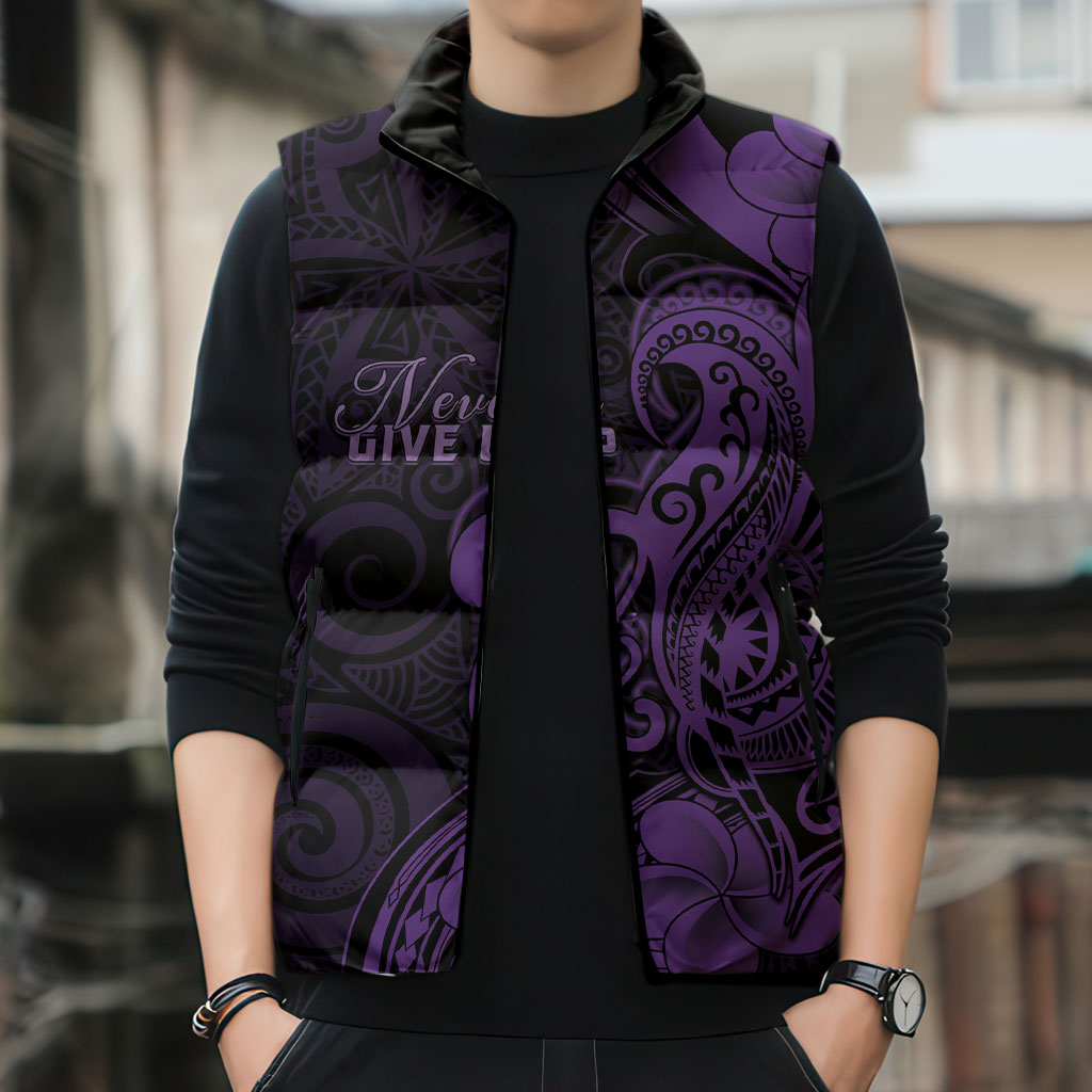 Personalised Lupus Warrior Sleeveless Puffer Jacket Never Give Up Polynesian Style