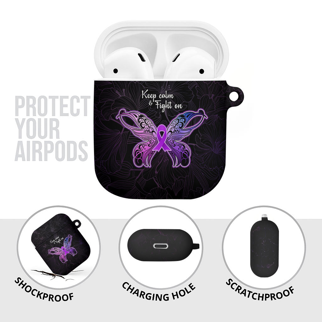 Pancreatic Cancer Support AirPods Case Keep Calm And Fight On Polynesian Pattern