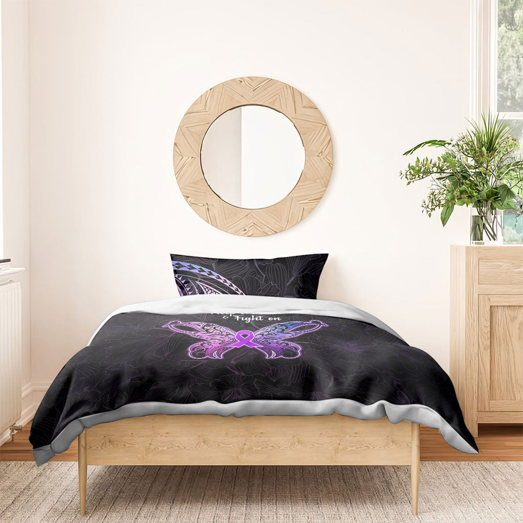 Pancreatic Cancer Support Bedding Set Keep Calm And Fight On Polynesian Pattern