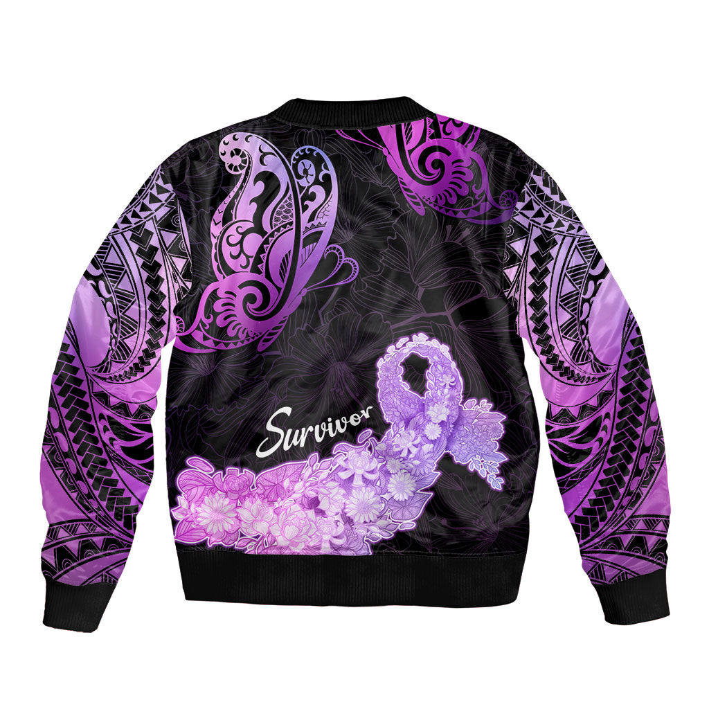 Pancreatic Cancer Support Bomber Jacket Keep Calm And Fight On Polynesian Pattern