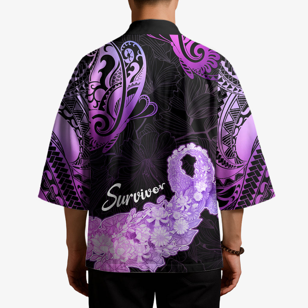 Pancreatic Cancer Support Kimono Keep Calm And Fight On Polynesian Pattern