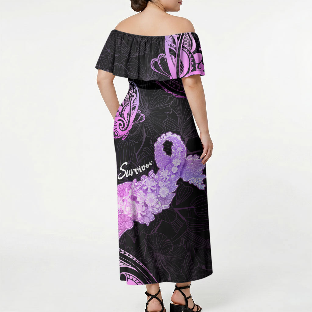 Pancreatic Cancer Support Off Shoulder Maxi Dress Keep Calm And Fight On Polynesian Pattern