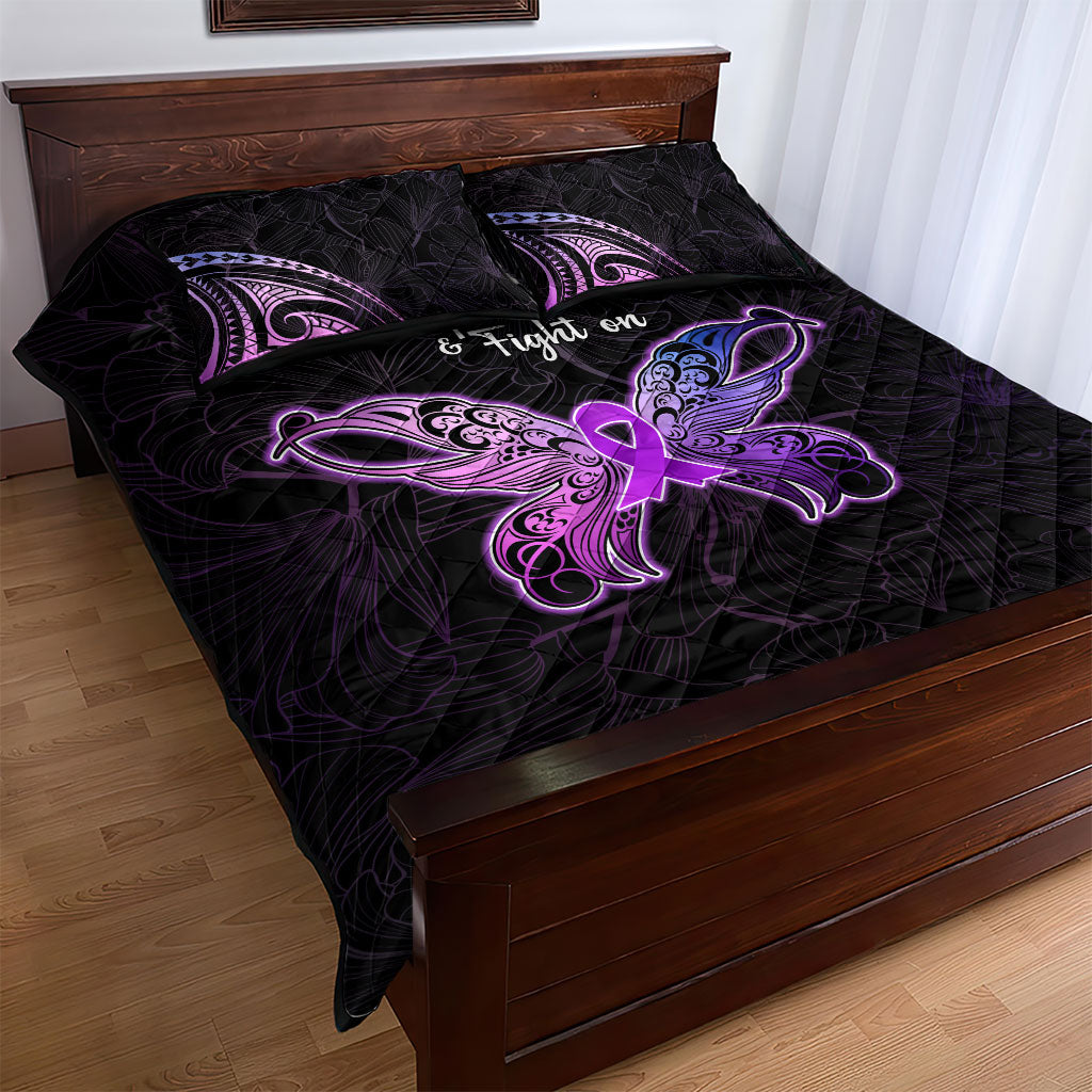 Pancreatic Cancer Support Quilt Bed Set Keep Calm And Fight On Polynesian Pattern