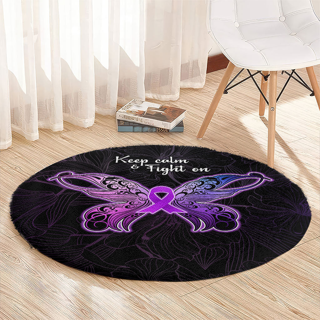 Pancreatic Cancer Support Round Carpet Keep Calm And Fight On Polynesian Pattern