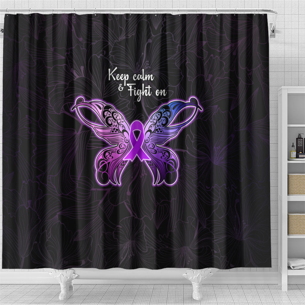 Pancreatic Cancer Support Shower Curtain Keep Calm And Fight On Polynesian Pattern