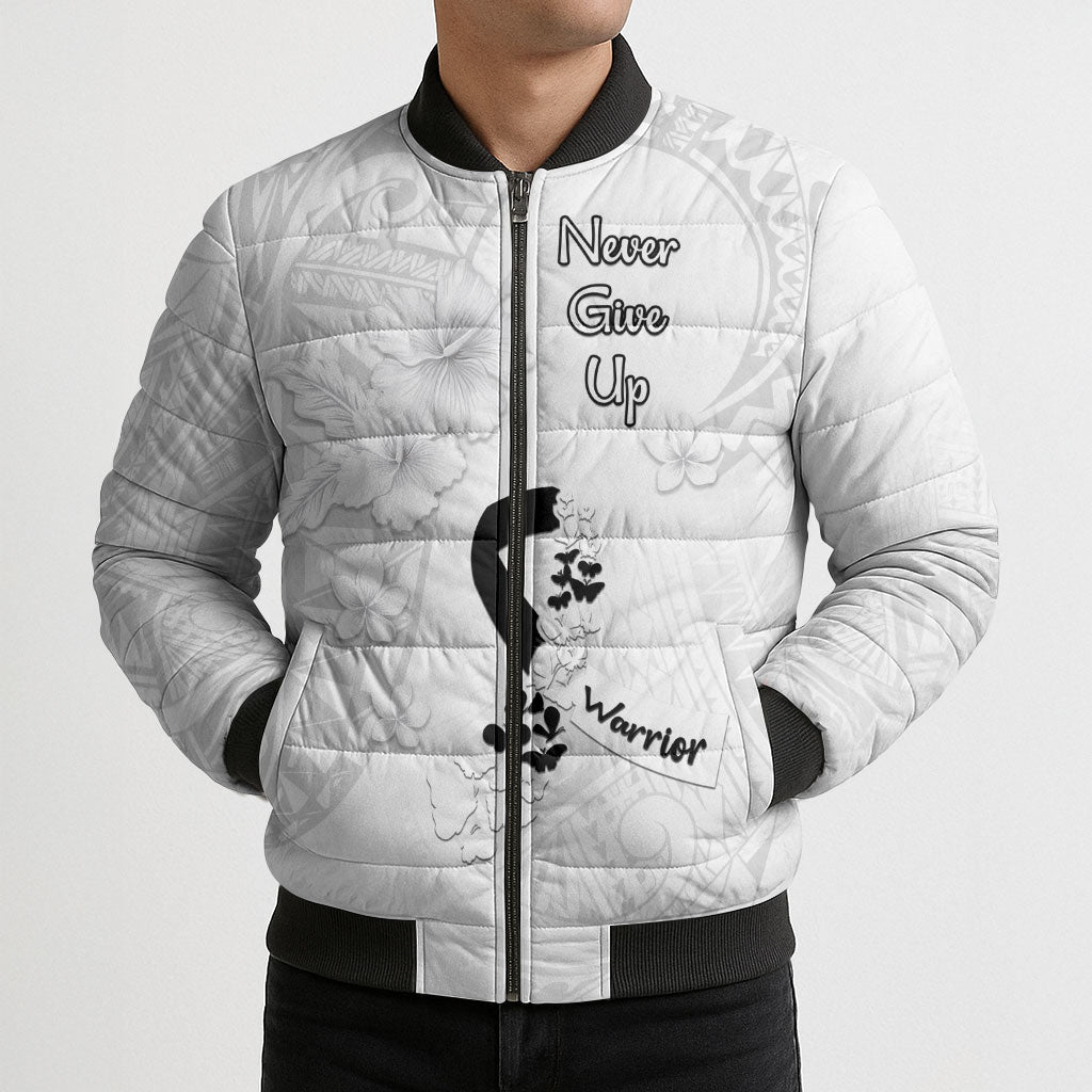 Lung Cancer Support Bomber Puffer Jacket Never Give Up Polynesian Style