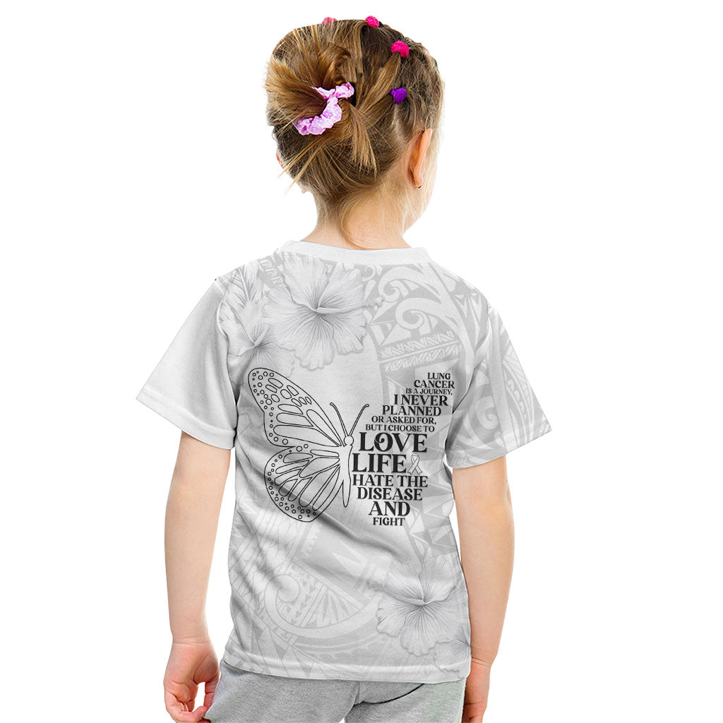 Lung Cancer Support Kid T Shirt Never Give Up Polynesian Style