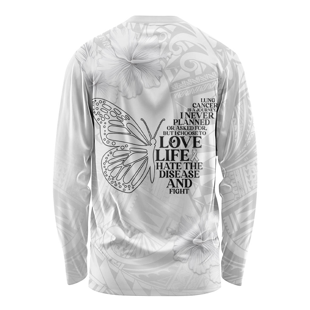 Lung Cancer Support Long Sleeve Shirt Never Give Up Polynesian Style