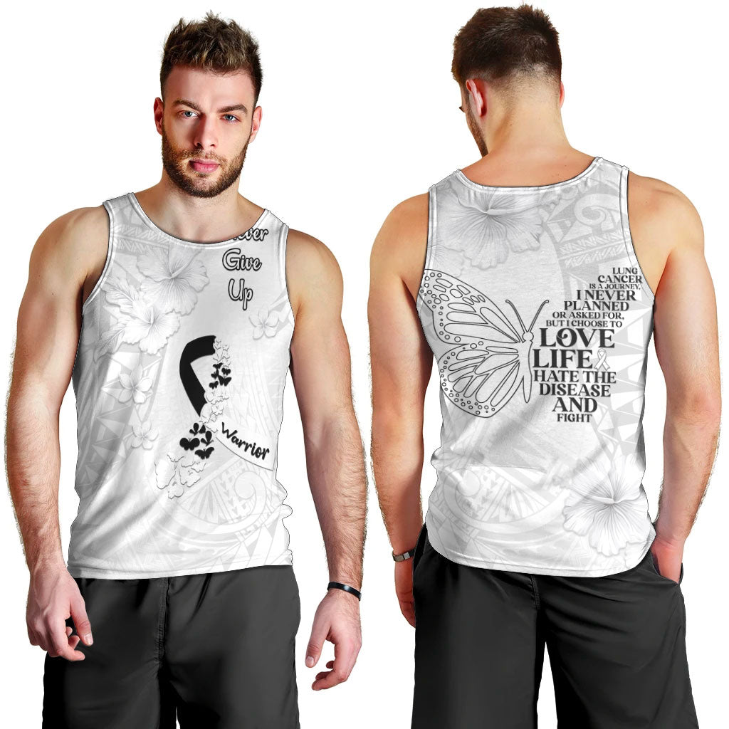 Lung Cancer Support Men Tank Top Never Give Up Polynesian Style