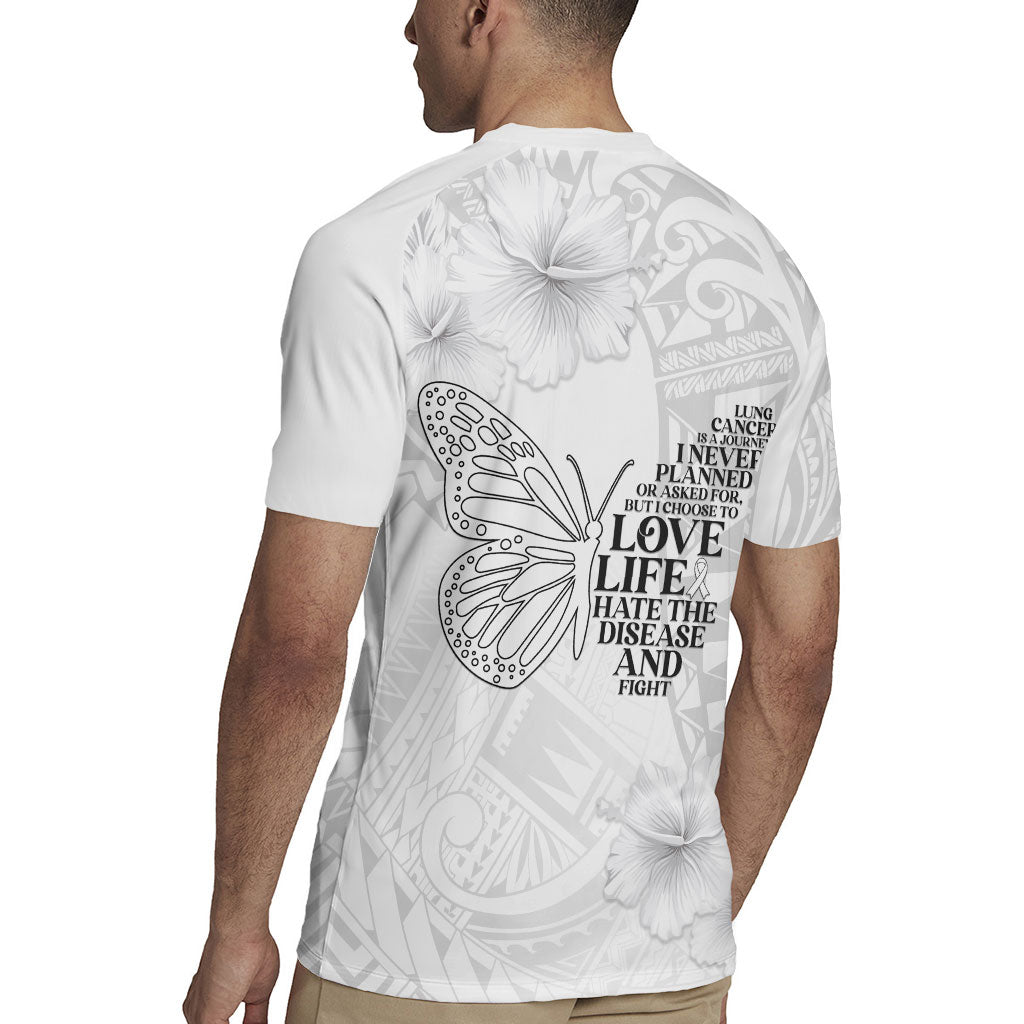 Lung Cancer Support Rugby Jersey Never Give Up Polynesian Style