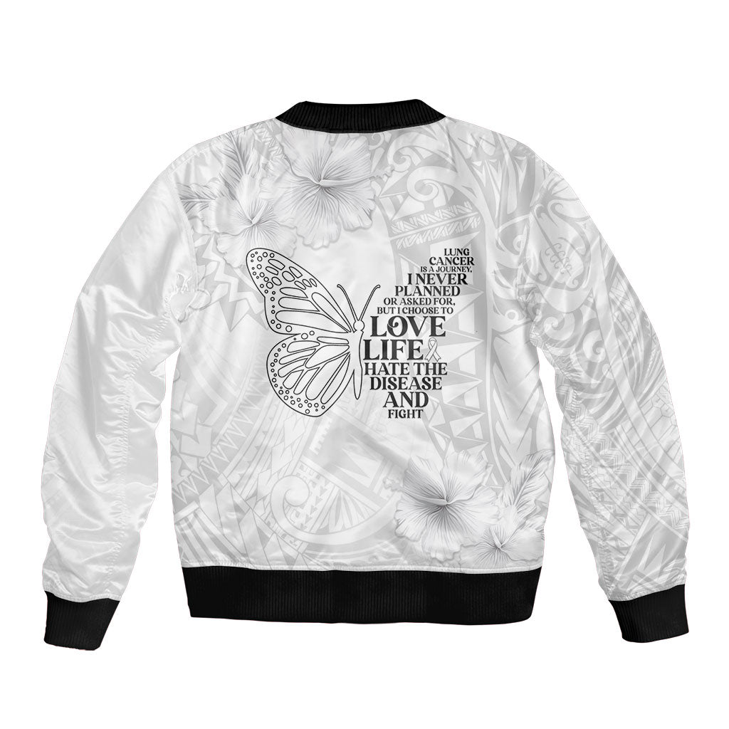 Lung Cancer Support Sleeve Zip Bomber Jacket Never Give Up Polynesian Style