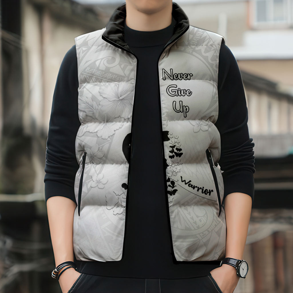 Lung Cancer Support Sleeveless Puffer Jacket Never Give Up Polynesian Style