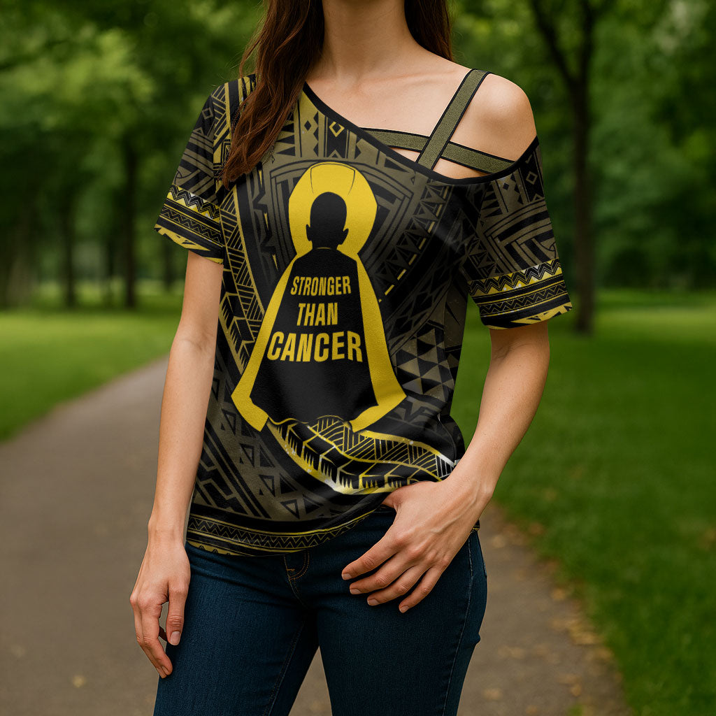 Personalised Polynesia Childhood Cancer Support Cross Shoulder Shirt You Are Stronger Than Cancer