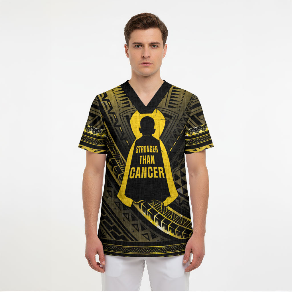 Personalised Polynesia Childhood Cancer Support Scrub Top You Are Stronger Than Cancer