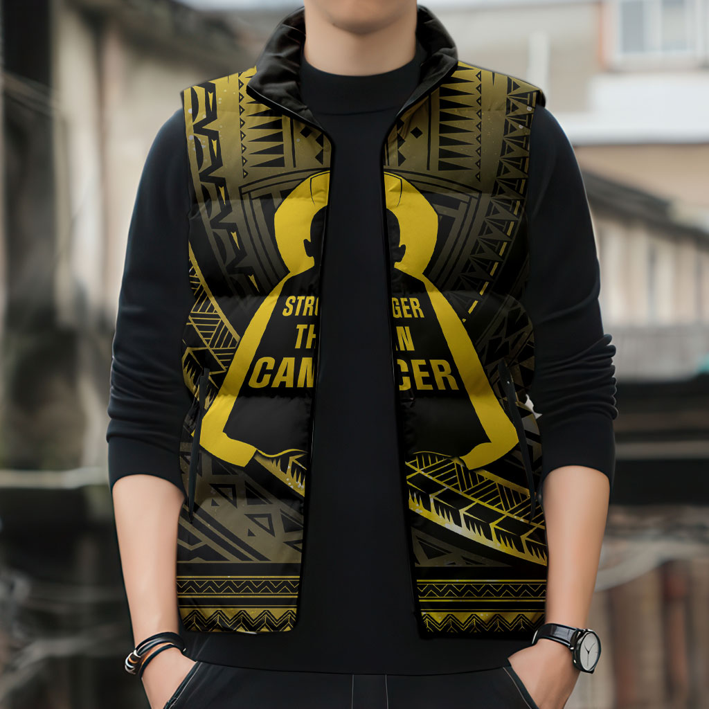 Personalised Polynesia Childhood Cancer Support Sleeveless Puffer Jacket You Are Stronger Than Cancer