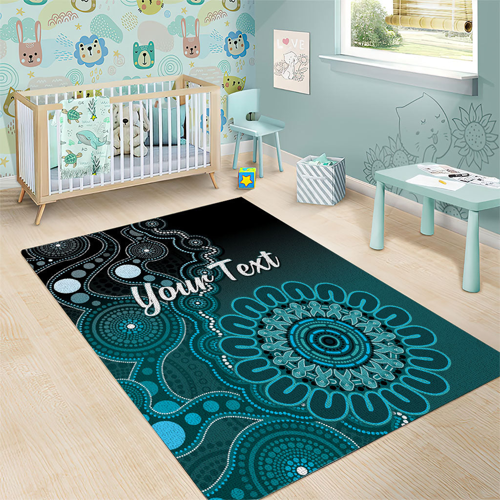 Personalised Ovarian Cancer Support Area Rug Teal Ribbon Aboriginal Art