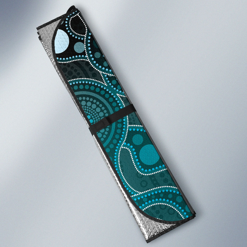 Personalised Ovarian Cancer Support Auto Sun Shade Teal Ribbon Aboriginal Art