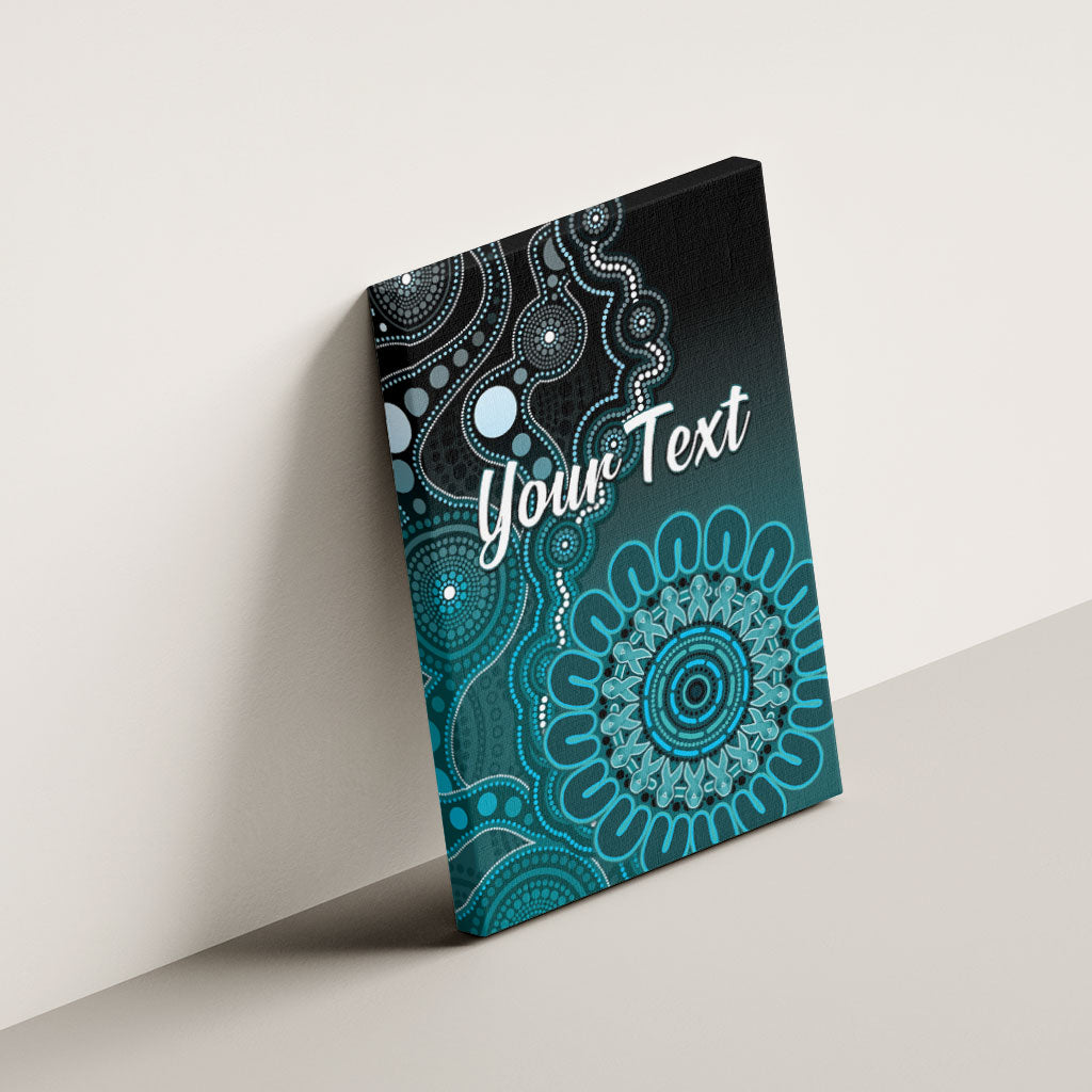 Personalised Ovarian Cancer Support Canvas Wall Art Teal Ribbon Aboriginal Art