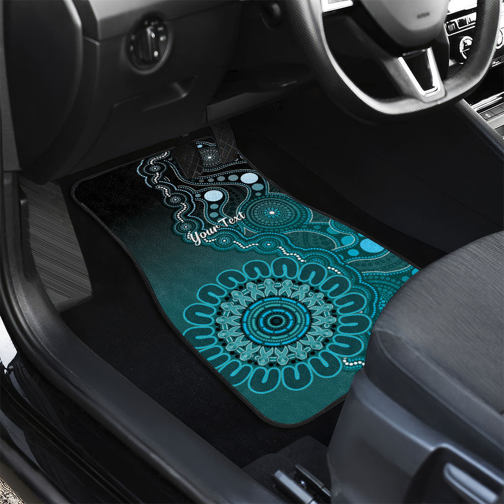 Personalised Ovarian Cancer Support Car Mats Teal Ribbon Aboriginal Art