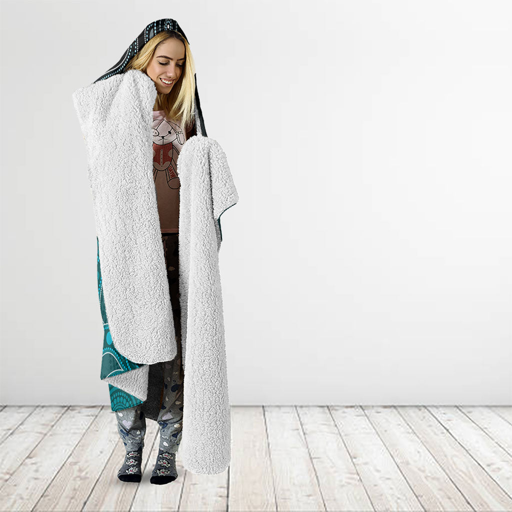 Personalised Ovarian Cancer Support Hooded Blanket Teal Ribbon Aboriginal Art