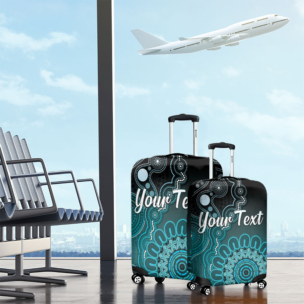 Personalised Ovarian Cancer Support Luggage Cover Teal Ribbon Aboriginal Art