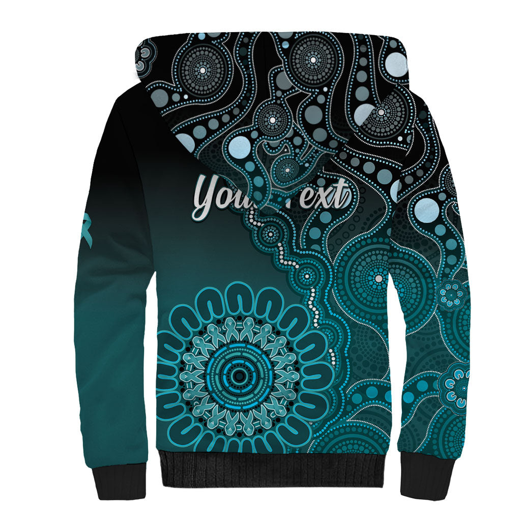 Personalised Ovarian Cancer Support Sherpa Hoodie Teal Ribbon Aboriginal Art