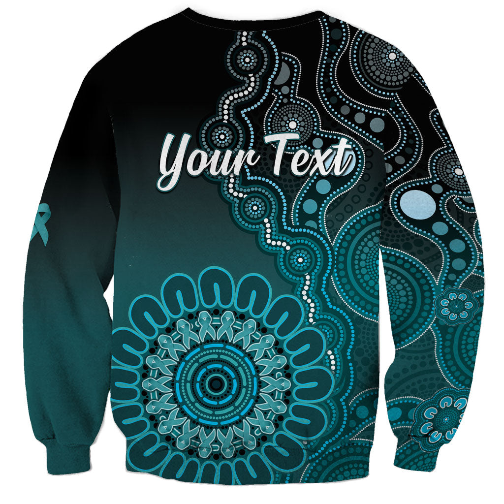 Personalised Ovarian Cancer Support Sweatshirt Teal Ribbon Aboriginal Art