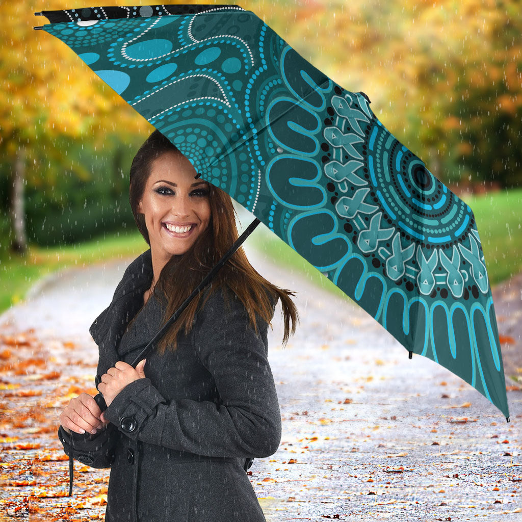Personalised Ovarian Cancer Support Umbrella Teal Ribbon Aboriginal Art