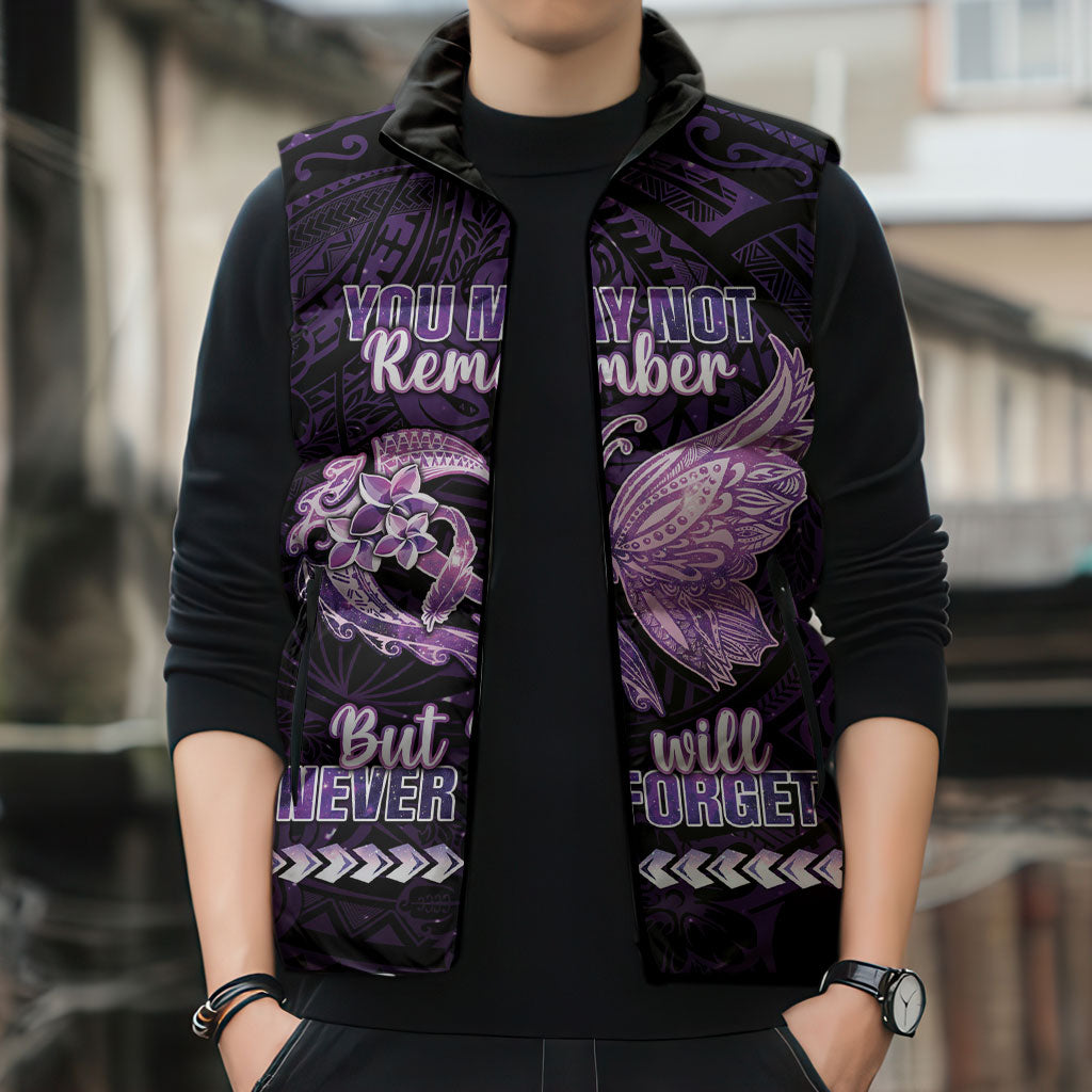 Personalised Alzheimer Support Sleeveless Puffer Jacket You May Not Remember But I Will Never Forget