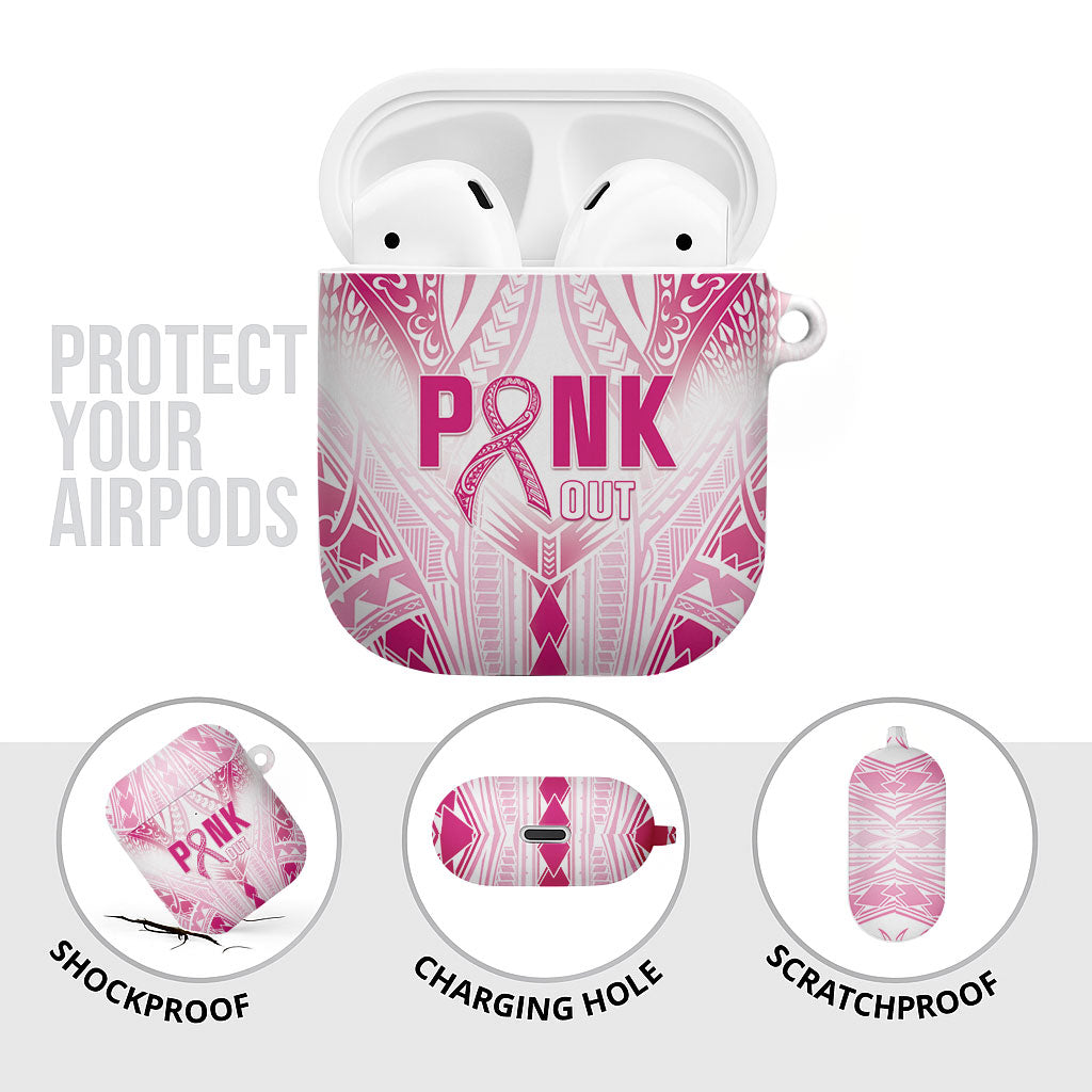 Breast Cancer Pink Out AirPods Case Polynesian Art Tattoo White Version