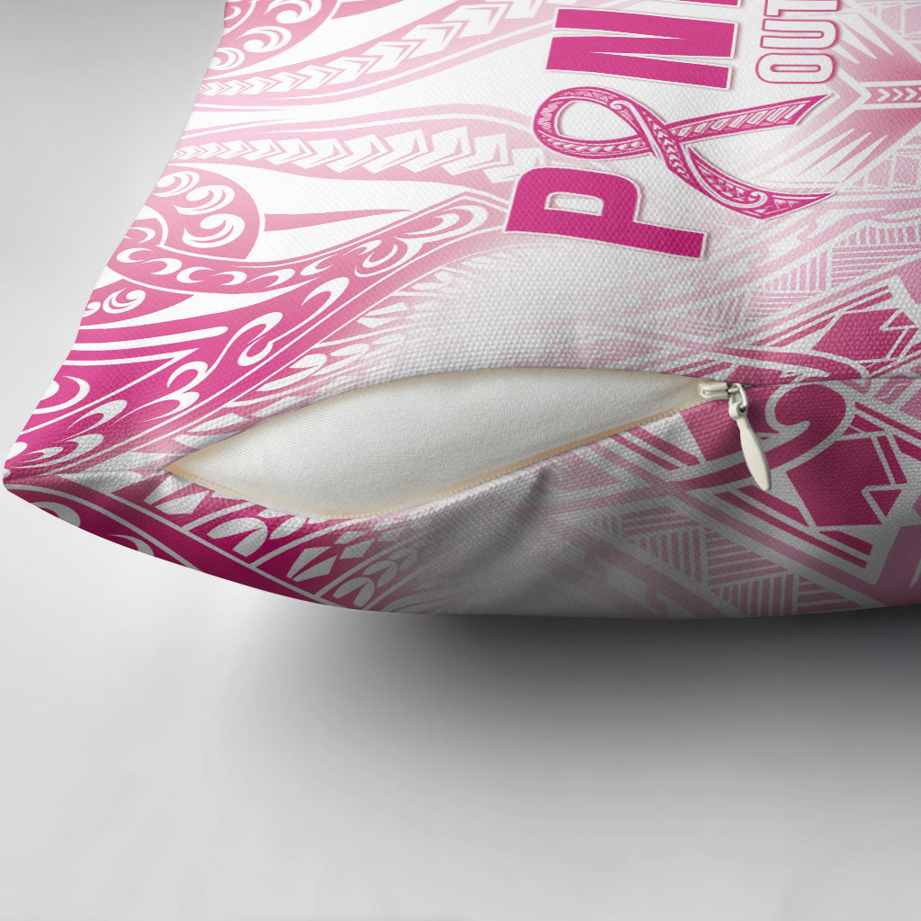 Breast Cancer Pink Out Pillow Cover Polynesian Art Tattoo White Version