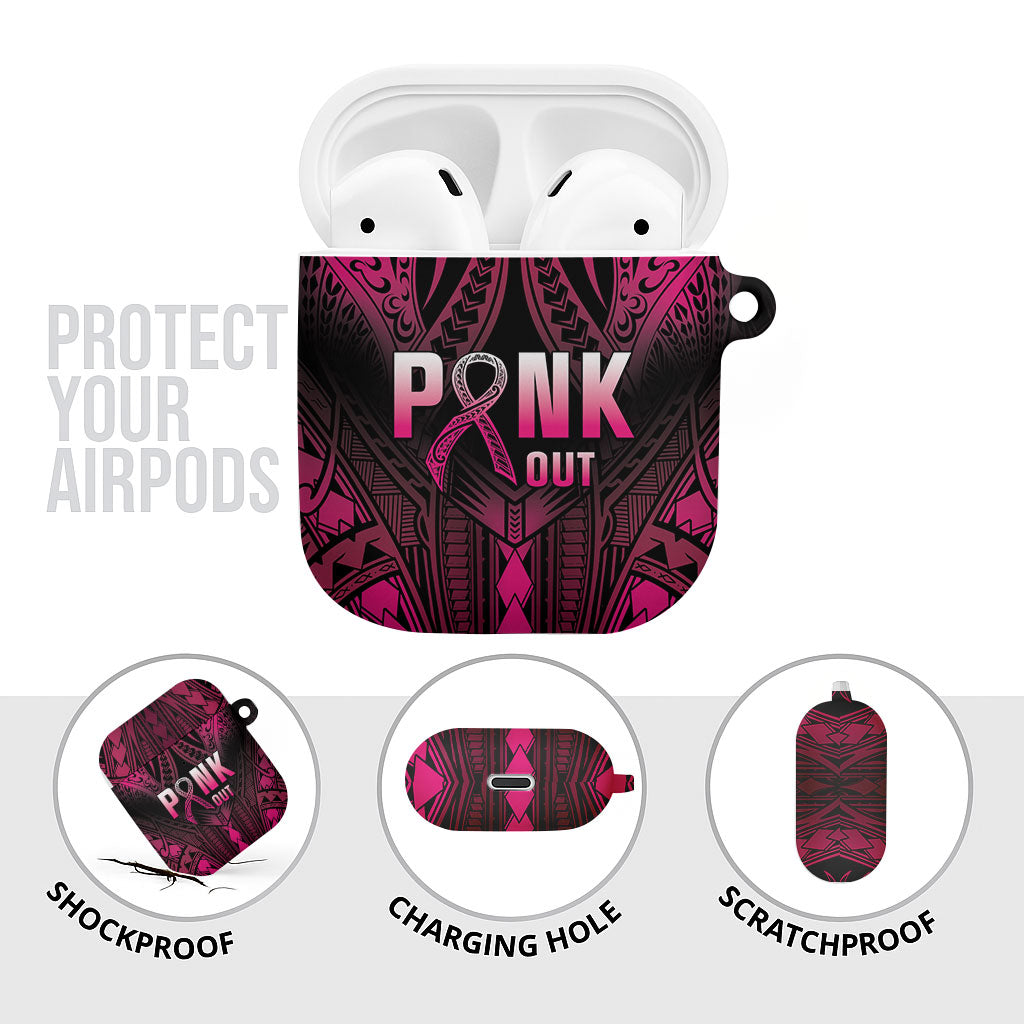 Breast Cancer Pink Out AirPods Case Polynesian Art Tattoo Black Version