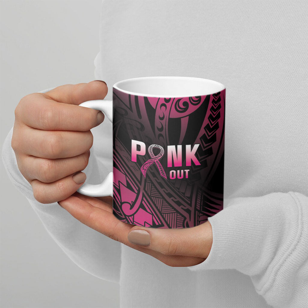 Breast Cancer Pink Out Ceramic Mug Polynesian Art Tattoo Black Version