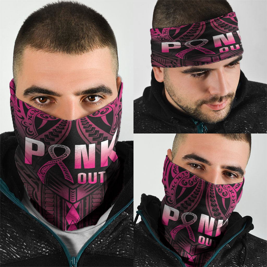 Breast Cancer Pink Out Neck Gaiter Polynesian Art Tattoo Black Version