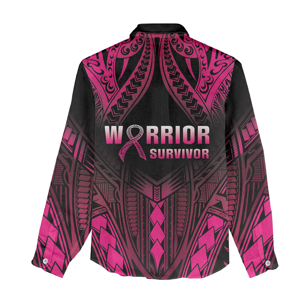 Breast Cancer Pink Out Women Casual Shirt Polynesian Art Tattoo Black Version