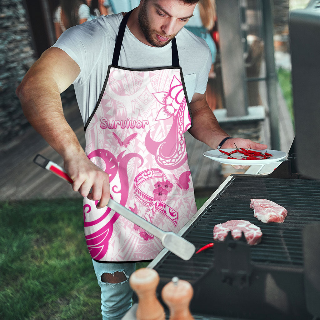 Breast Cancer Support Apron Ribbon Polynesian Pattern White Version