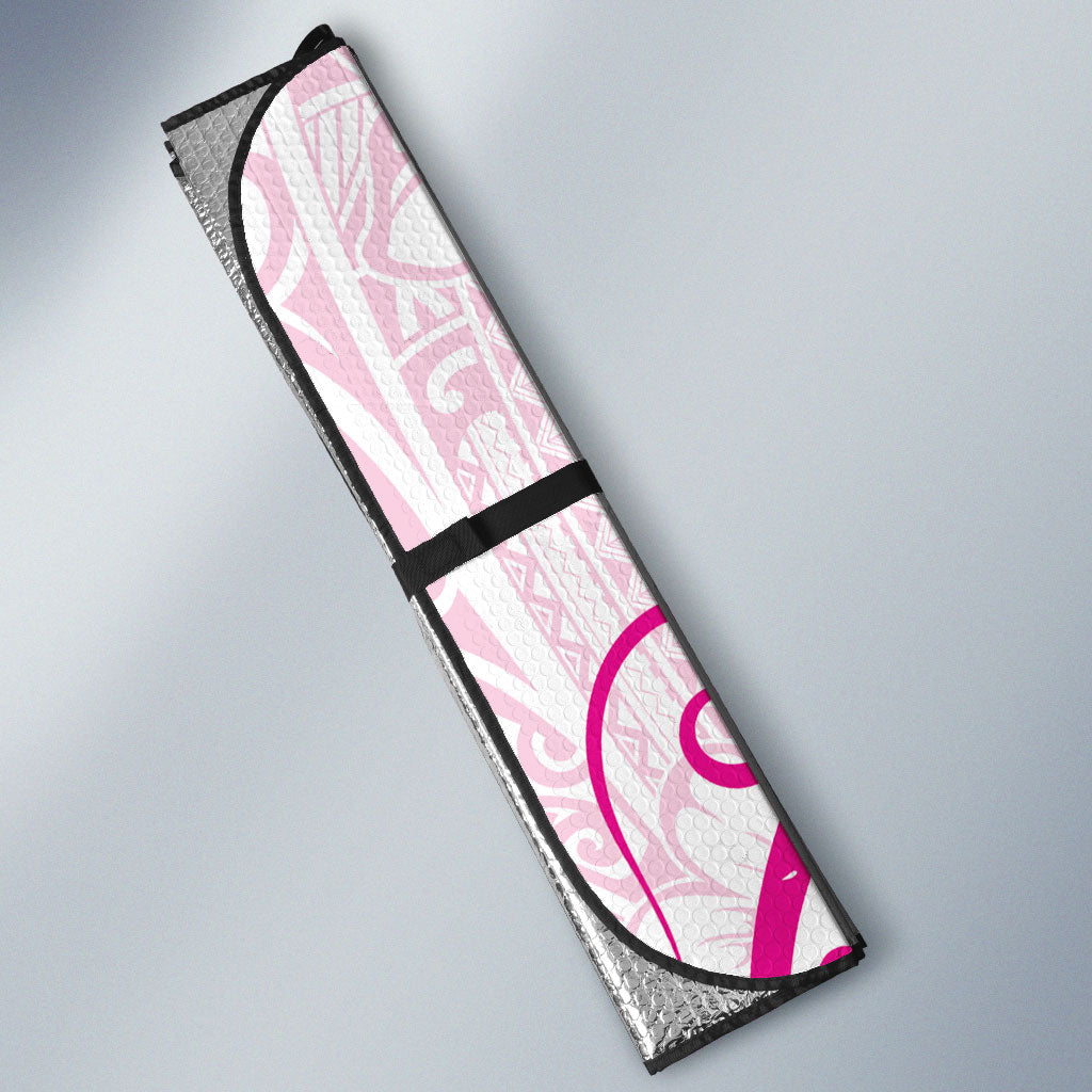 Breast Cancer Support Auto Sun Shade Ribbon Polynesian Pattern White Version