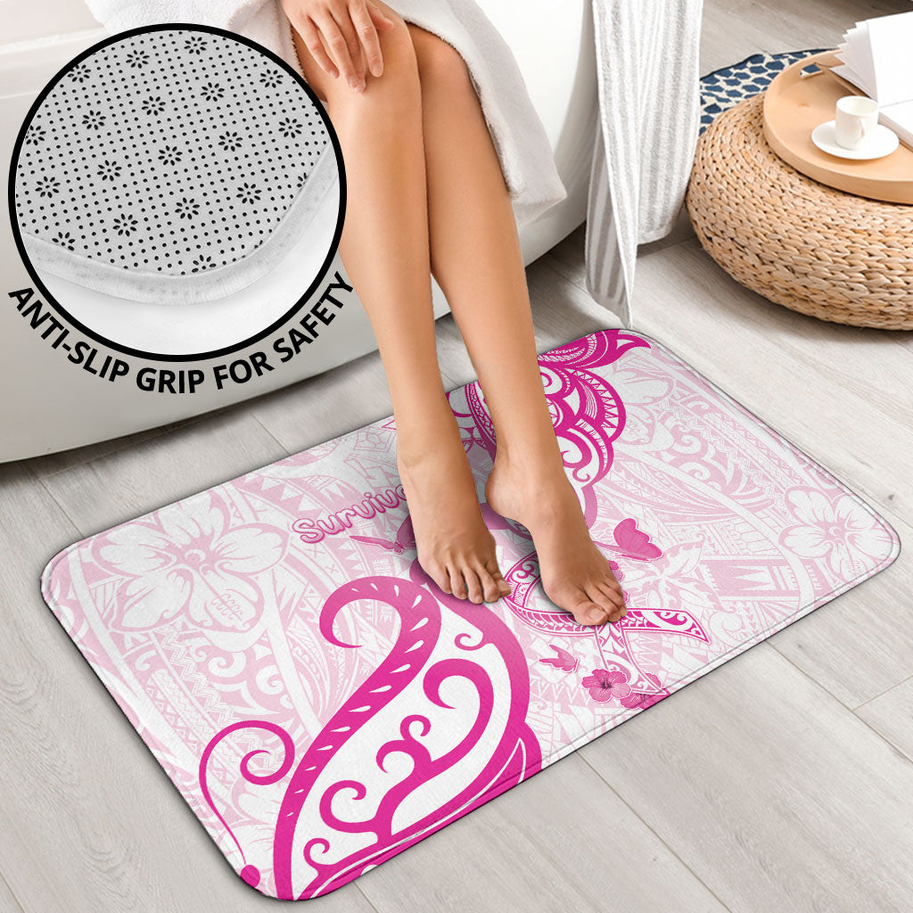Breast Cancer Support Bathroom Set Ribbon Polynesian Pattern White Version