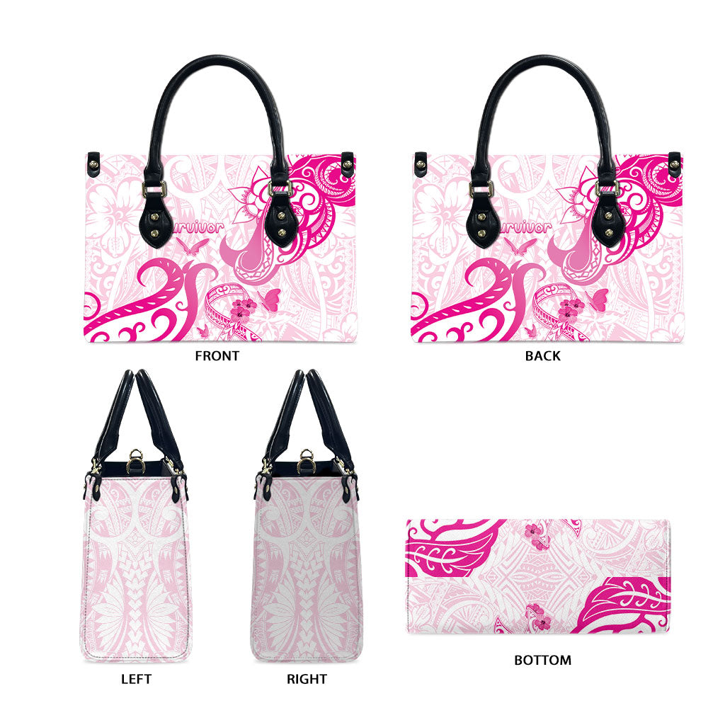 Breast Cancer Support Leather Bag Ribbon Polynesian Pattern White Version