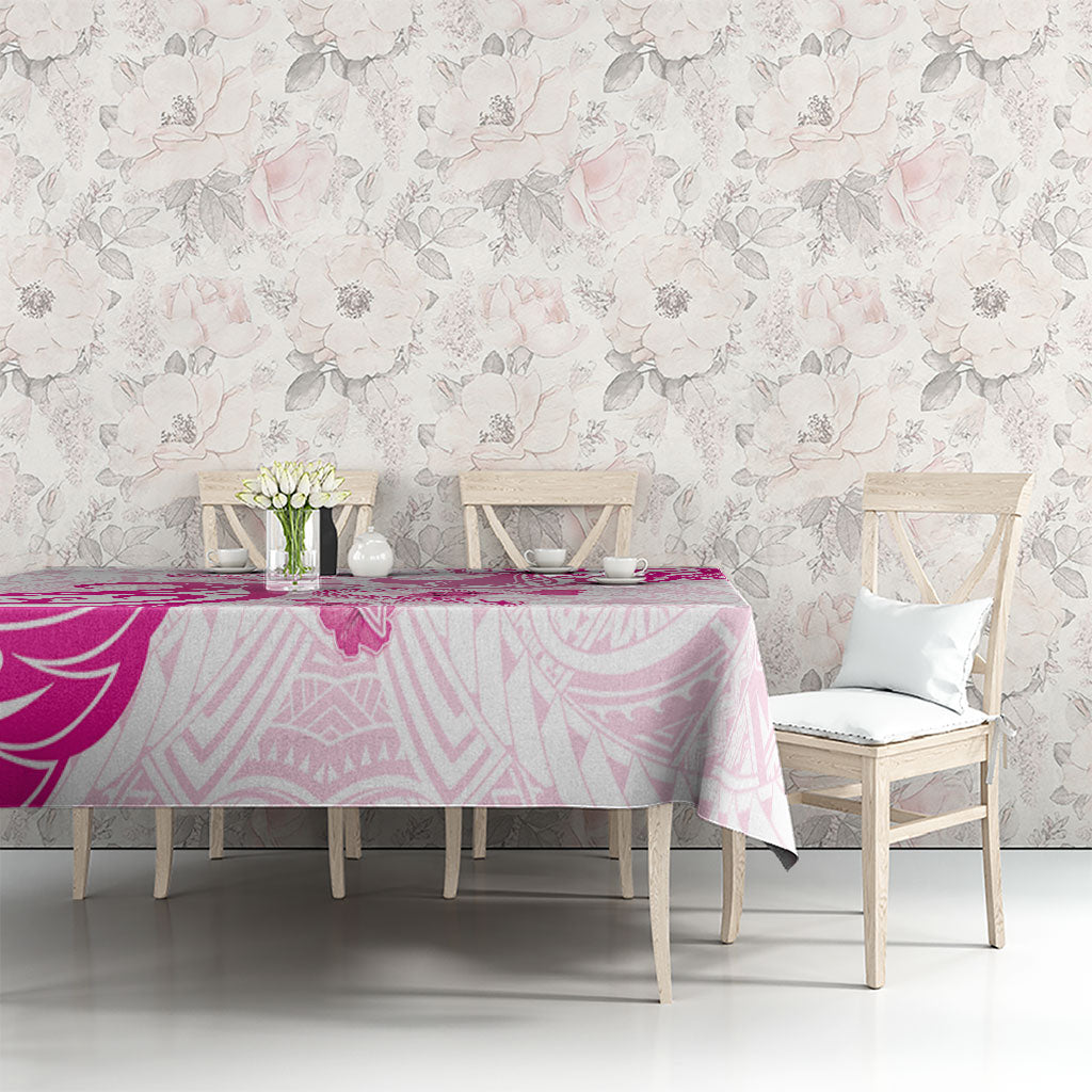 Breast Cancer Support Tablecloth Ribbon Polynesian Pattern White Version