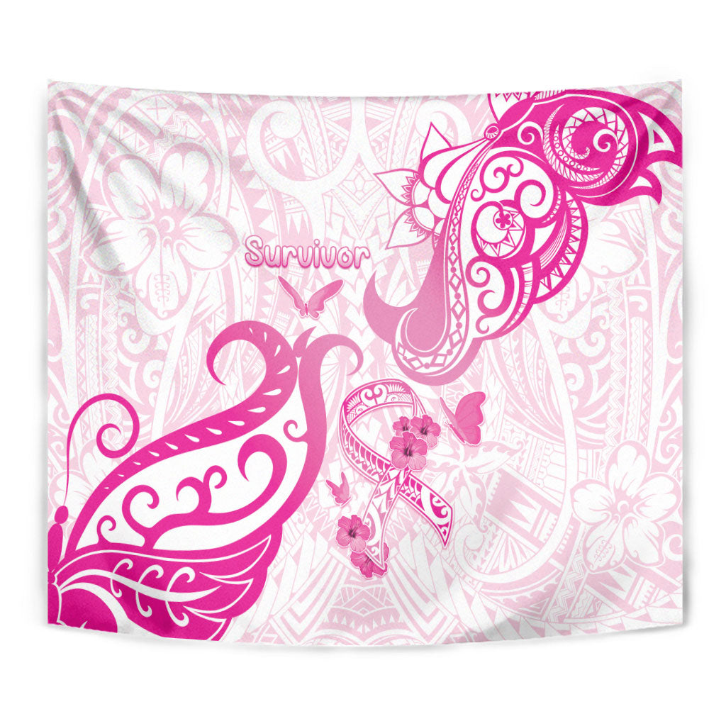 Breast Cancer Support Tapestry Ribbon Polynesian Pattern White Version